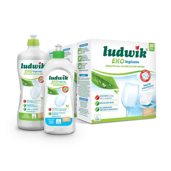 Zestaw Ludwik Ekologiczny (tabletki do zmywarki 240 szt + płyn nabłyszczający + płyn do naczyń)