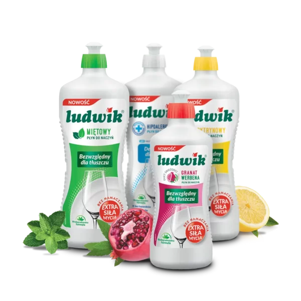 Zestaw płynów Ludwik do naczyń - różne zapachy (miętowy, cytrynowy, hipoalergiczny, granat z werbeną)