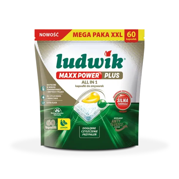 Ludwik MAXX POWER PLUS kapsułki do zmywarki LEMON 60 szt. Doypack