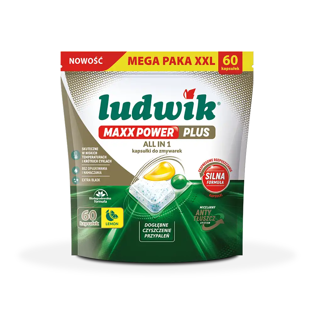 Ludwik MAXX POWER PLUS kapsułki do zmywarki LEMON 60 szt. Doypack