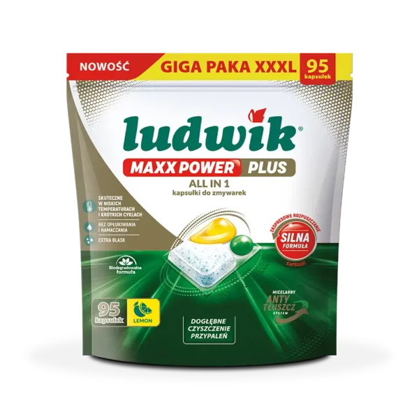 Ludwik MAXX POWER PLUS kapsułki do zmywarki LEMON 95 szt. Doypack